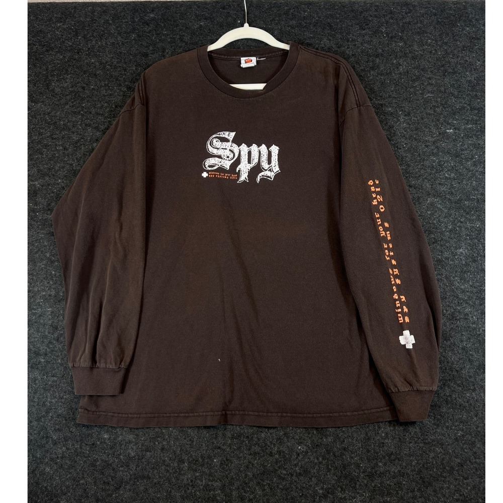 VTG 90s Spy Systems Shirt Mens XL Chocolate Brown Long Sleeve Skate Surf USA